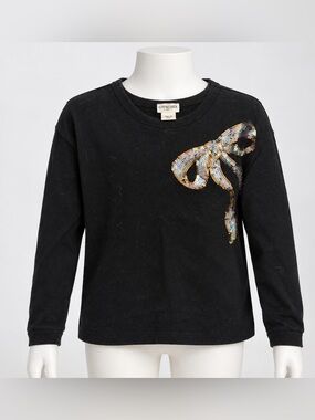 Crewcuts Black Sweatshirt with Iridescent Sequin Bow
